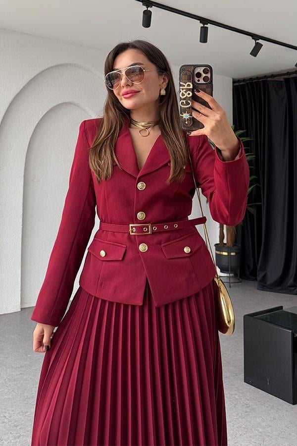 Valeria Burgundy Skirt Set