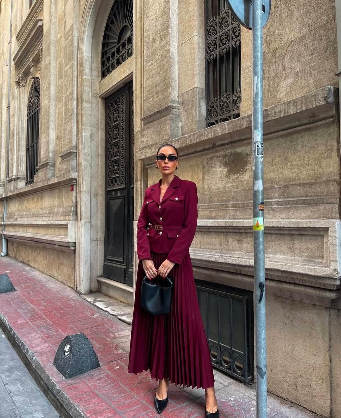 Valeria Burgundy Skirt Set