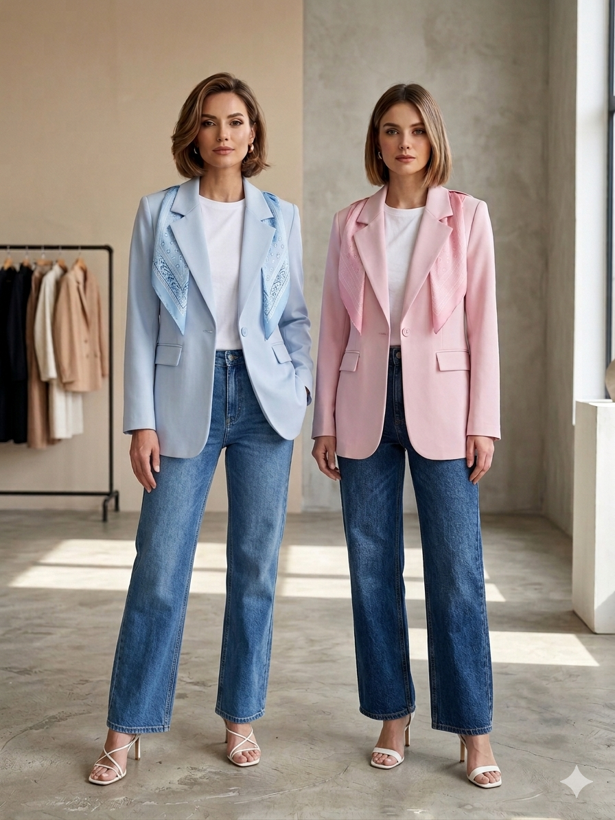 Calm Blue Blazer With Foulard