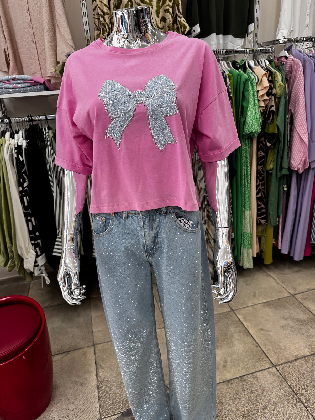 Pink sparkling Ribbon Top
