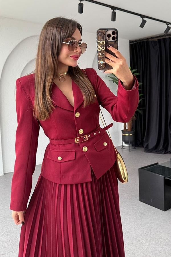 Valeria Burgundy Skirt Set