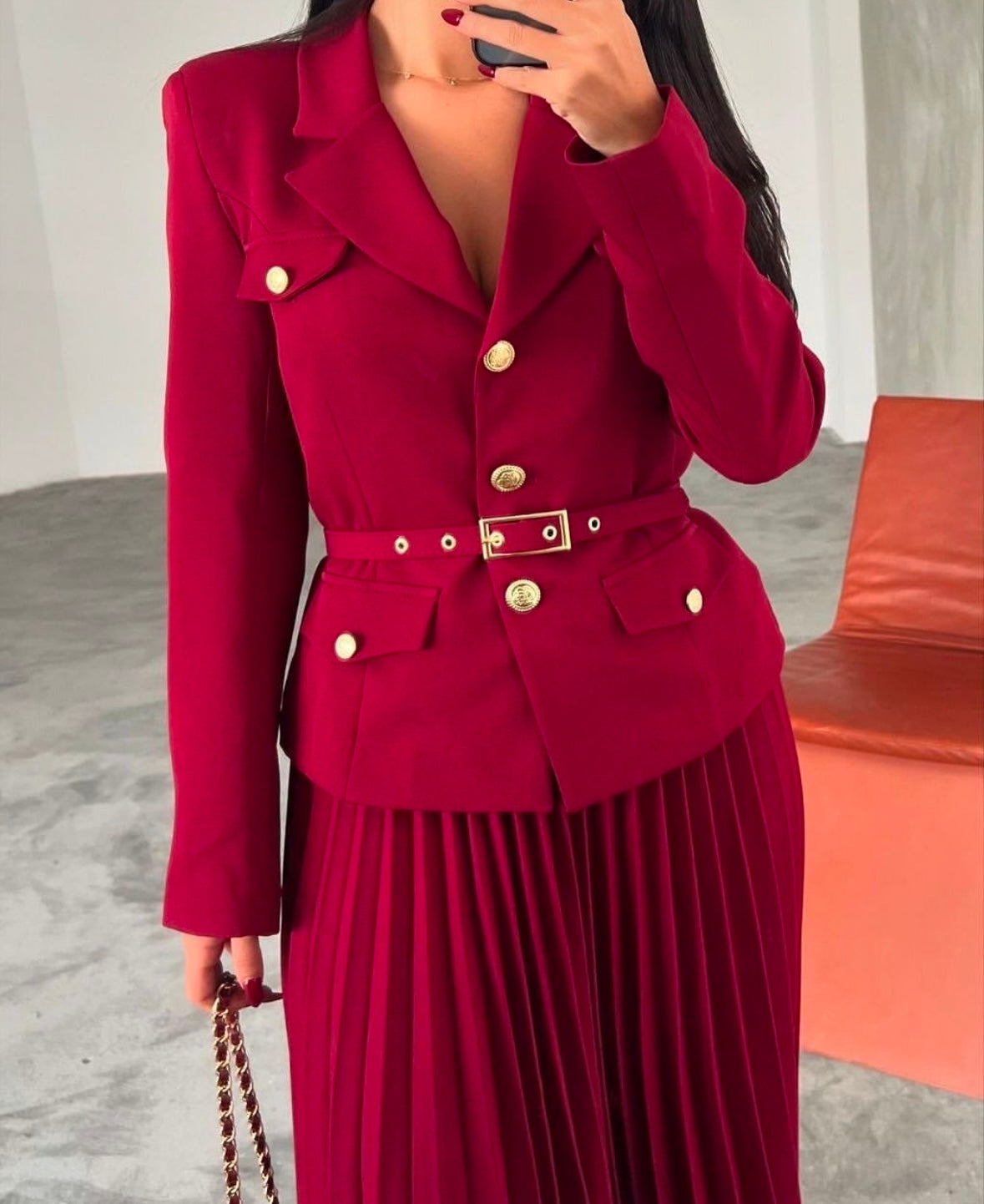 Valeria Burgundy Skirt Set