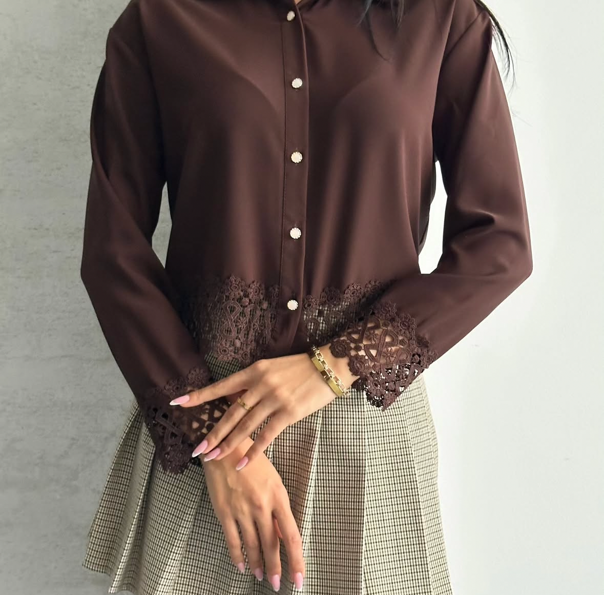 Brown Crop Lace Shirt