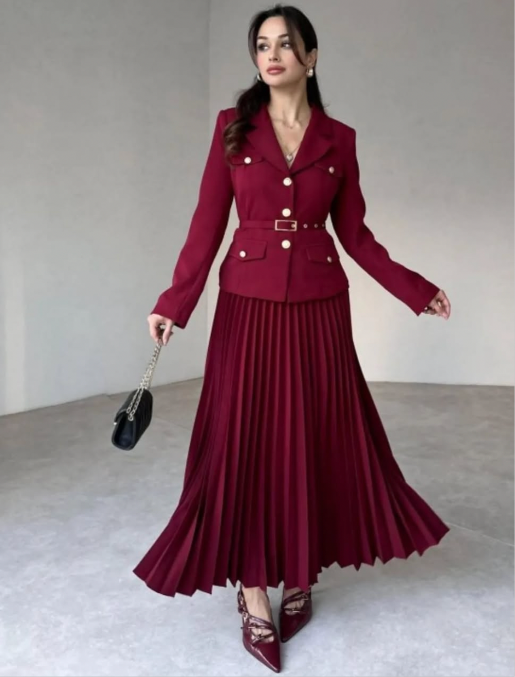Valeria Burgundy Skirt Set
