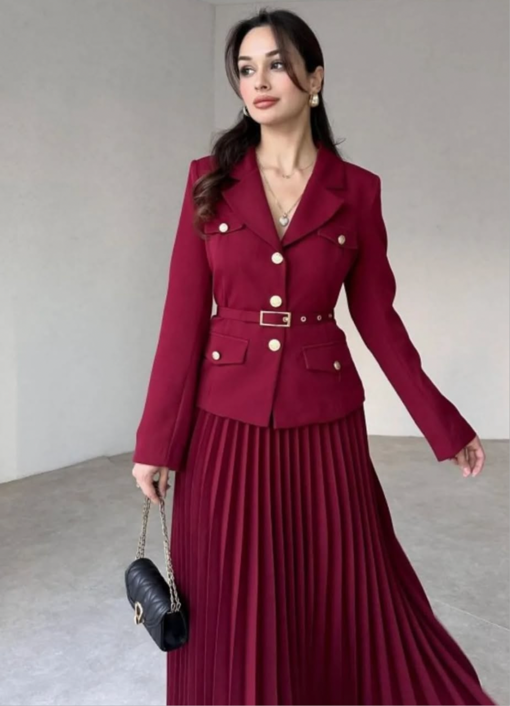 Valeria Burgundy Skirt Set
