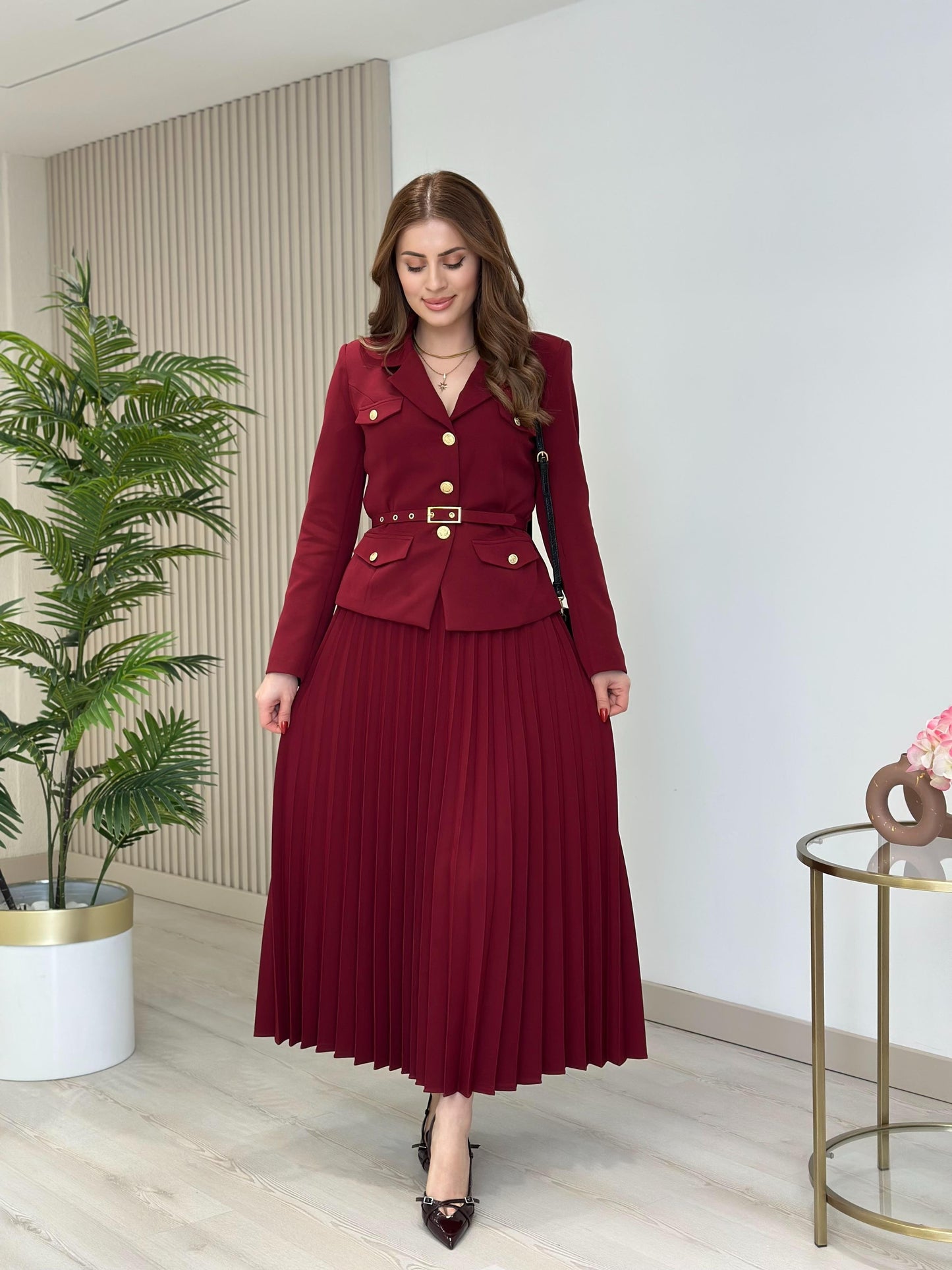 Valeria Burgundy Skirt Set
