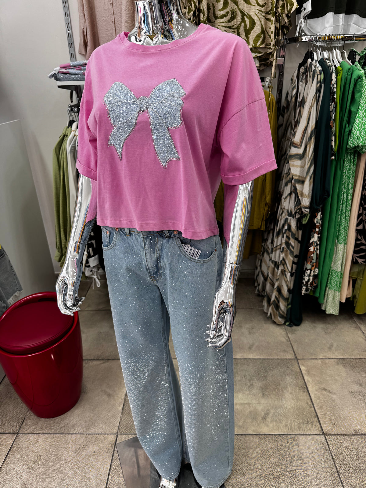 Pink sparkling Ribbon Top