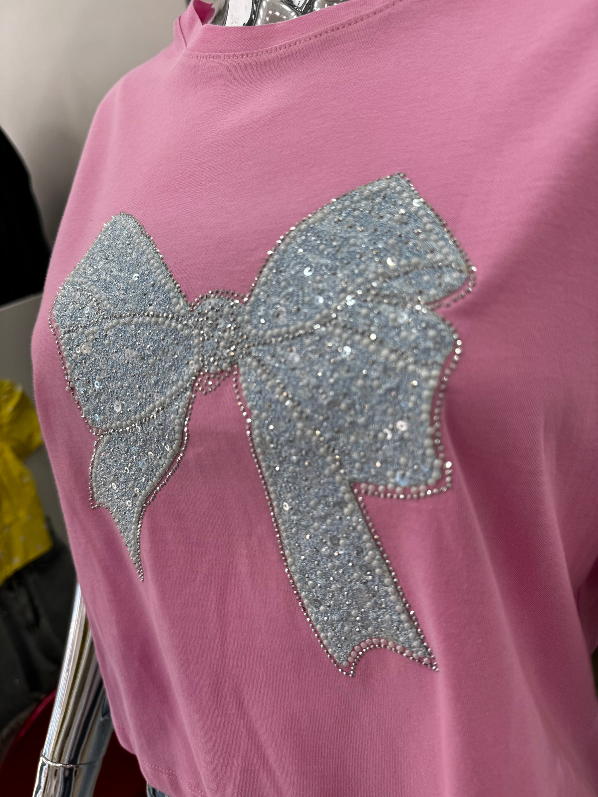 Pink sparkling Ribbon Top
