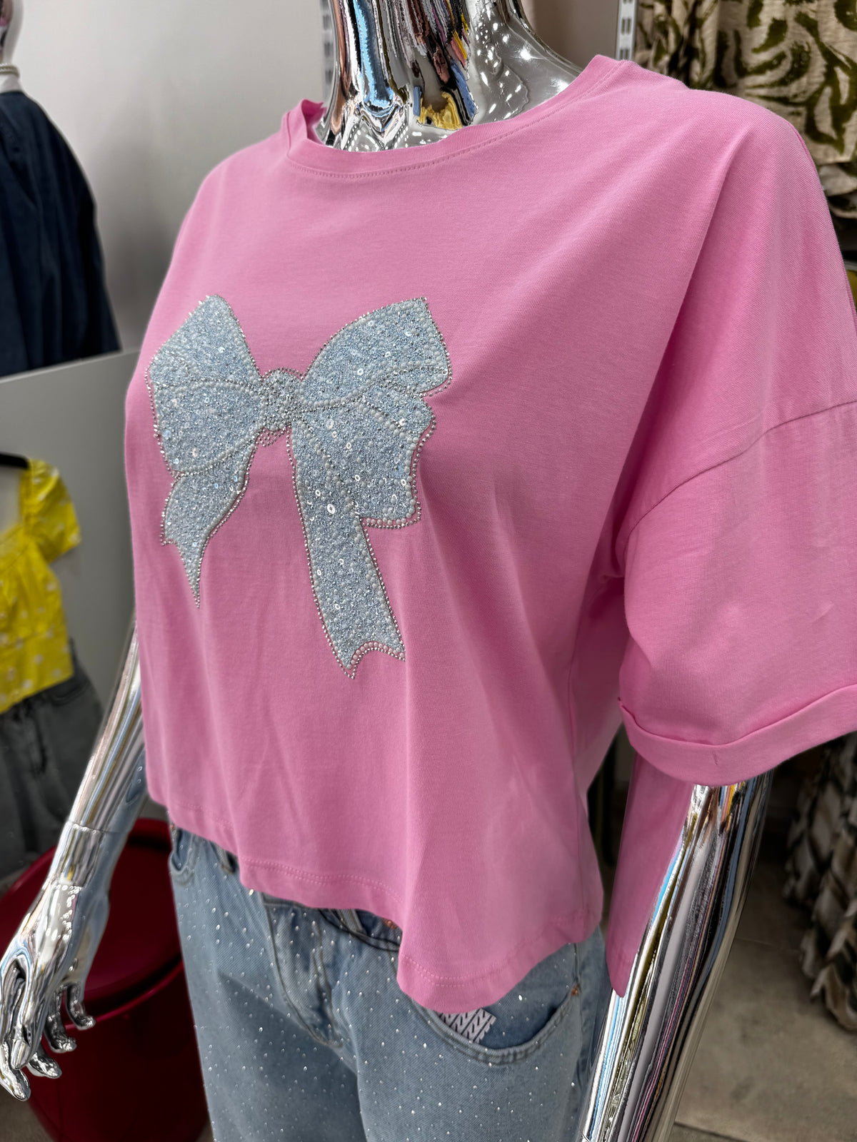 Pink sparkling Ribbon Top
